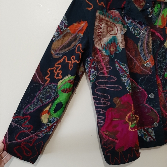 Chico's Embroidered Denim Button Up Jacket - Picture 6 of 7